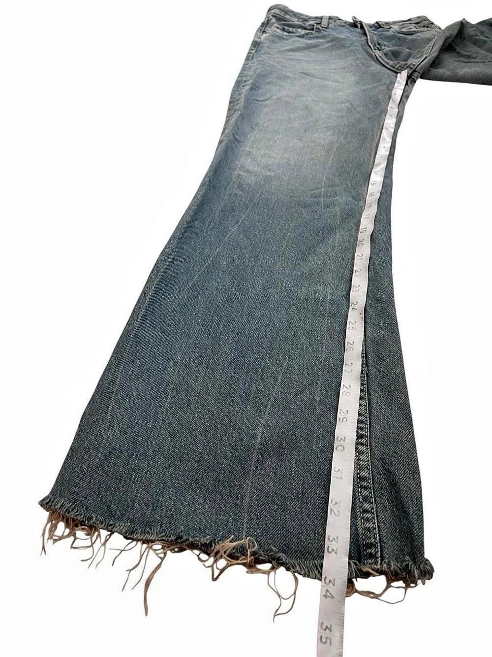 Zara Women's High Waisted Wide Leg Jeans Size 8 Distressed Raw Hem Y2K - Picture 6 of 9